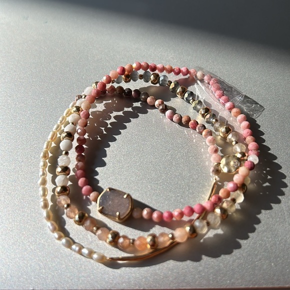 Stella & Dot Semi Precious Stretch Bracelet Trio - gold toned - Picture 2 of 2